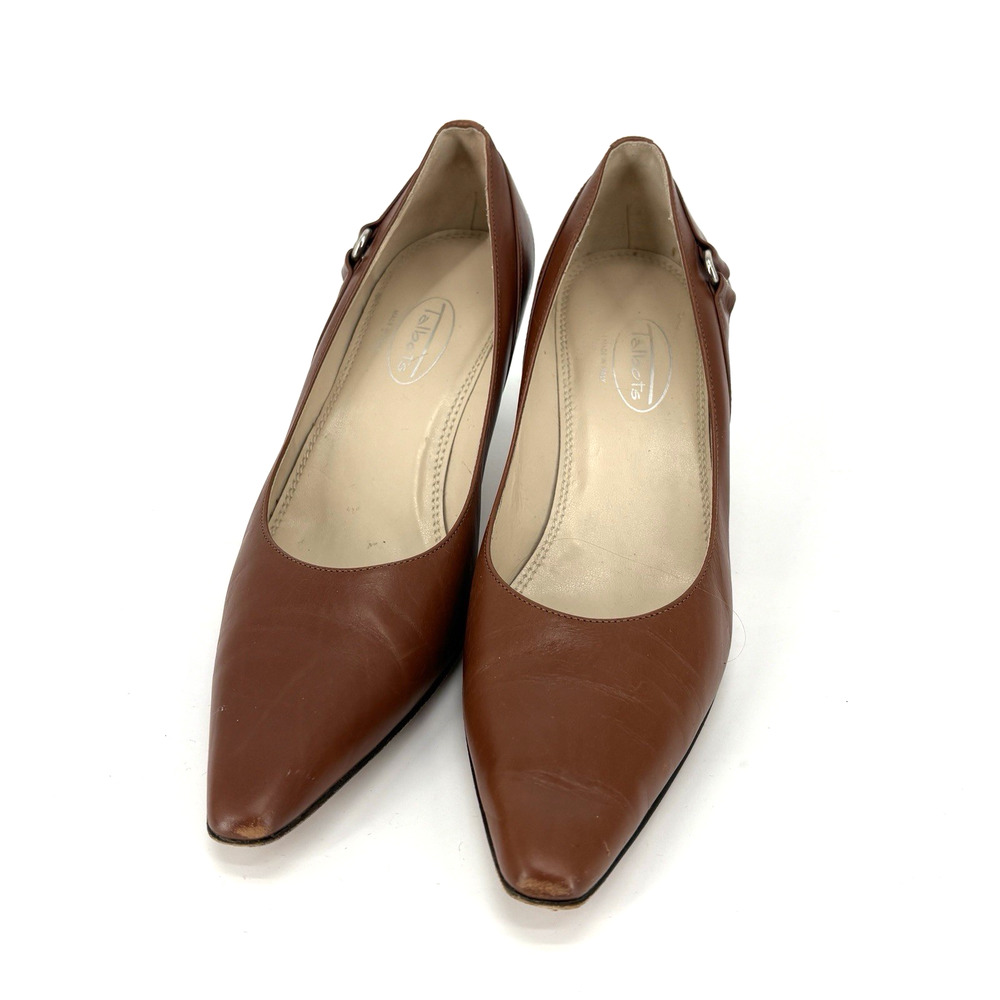 Talbots Pumps Women 6.5 Carmel Brown Smooth Leather Pointed Toe  silver hardware